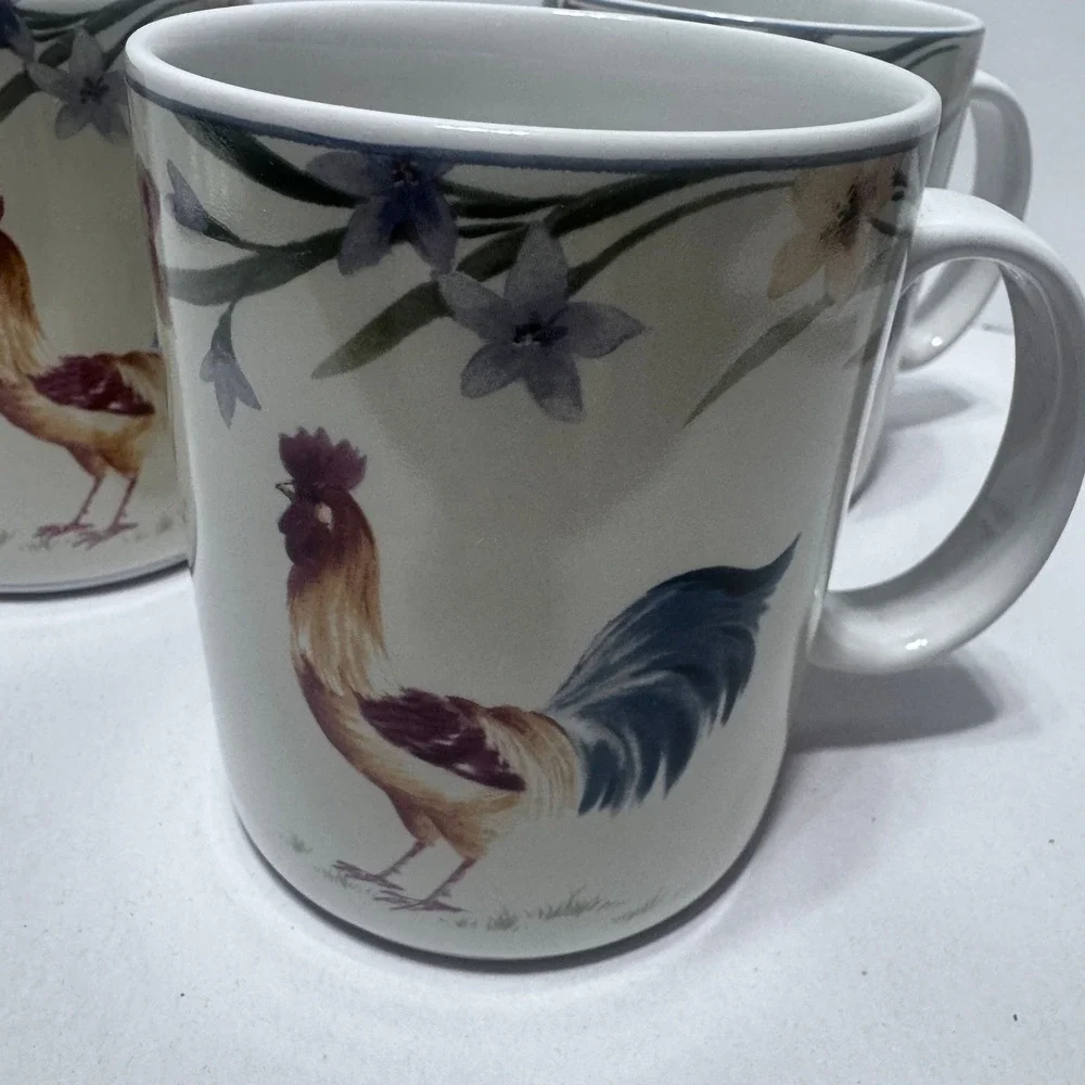 Coventry Spring Rooster coffee mugs set of 3 multi colored farmhouse tea cups